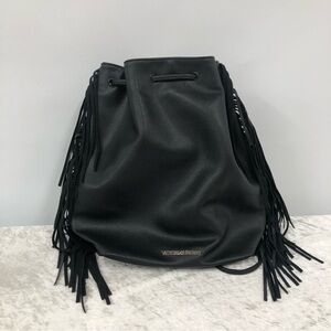 Victoria's Secret black backpack style faux leather fringed